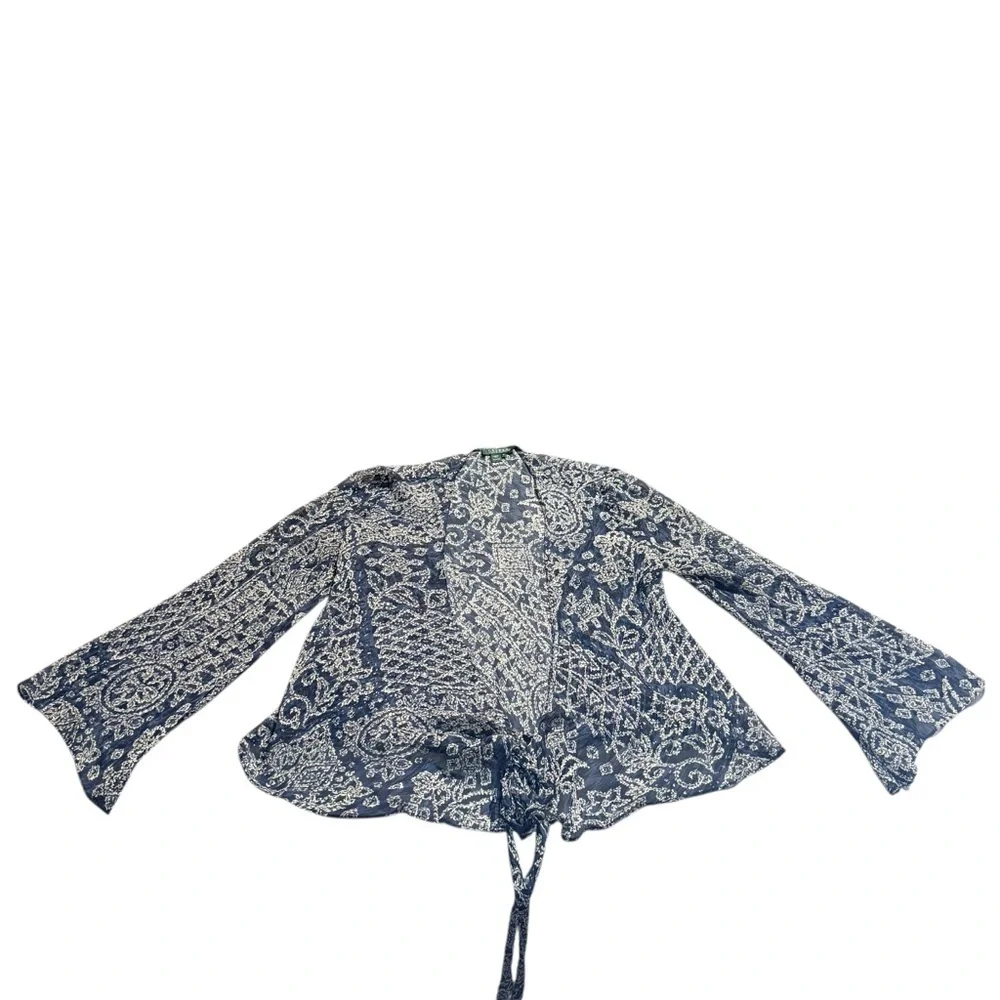 Ralph Lauren Large 12 Blue Silk Paisley 2 Piece Skirt Wedding Vacation Luxury - Picture 4 of 16